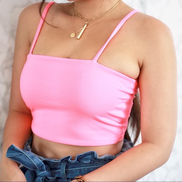 Neon pink strappy cropped top - Picture 2 of 2